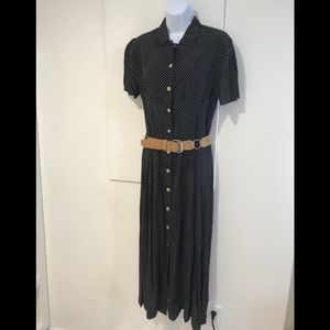 SOLD Vintage Black polka dot A-line collar dress